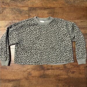 American Eagle Outfitters Cropped Sage Leopard Print Sweatshirt